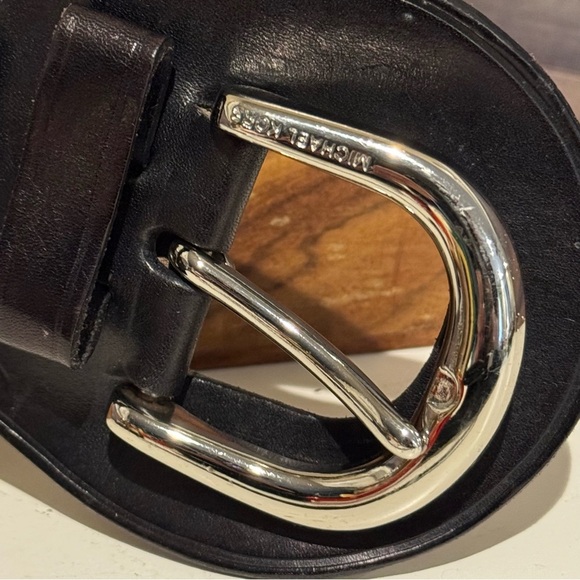 Black leather thick belt with silver hardware s&m halter style size medium dom - Picture 3 of 7